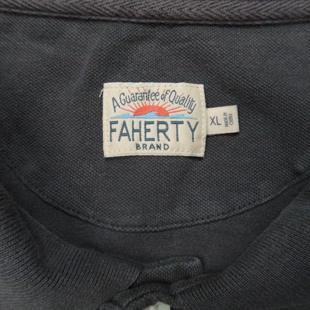Faherty Shirt Mens Extra Large Washed Black Pique Polo Golf Lightweight Tencel - Picture 3 of 10